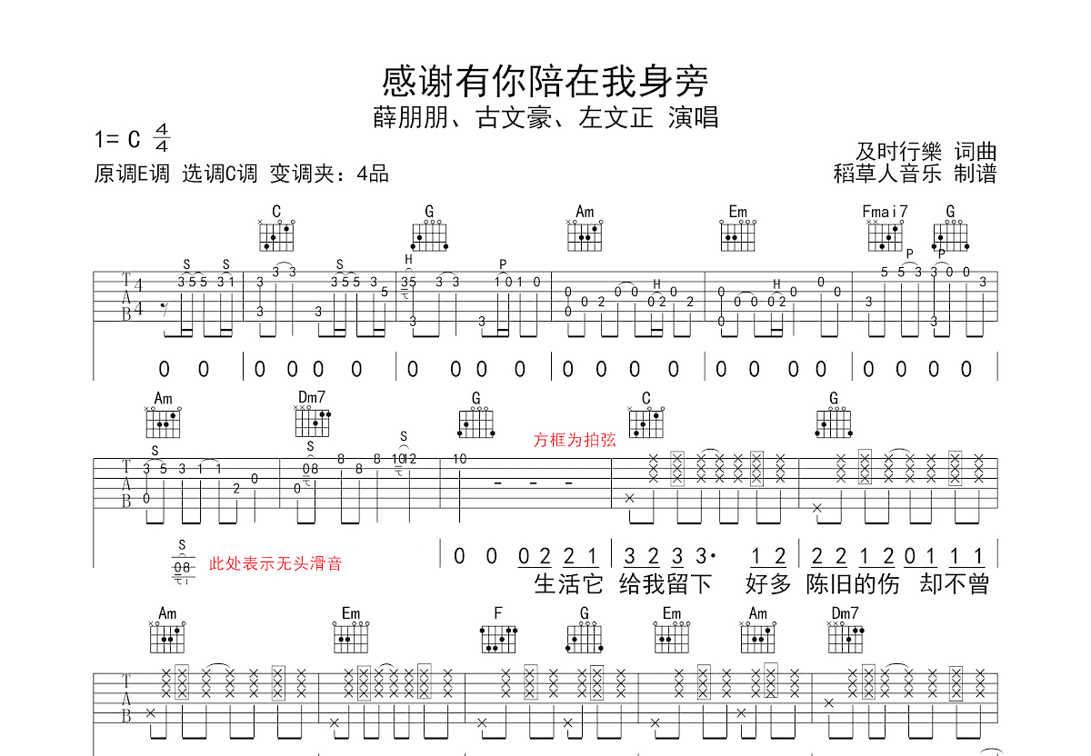 感谢有你陪在我身旁吉他谱预览图