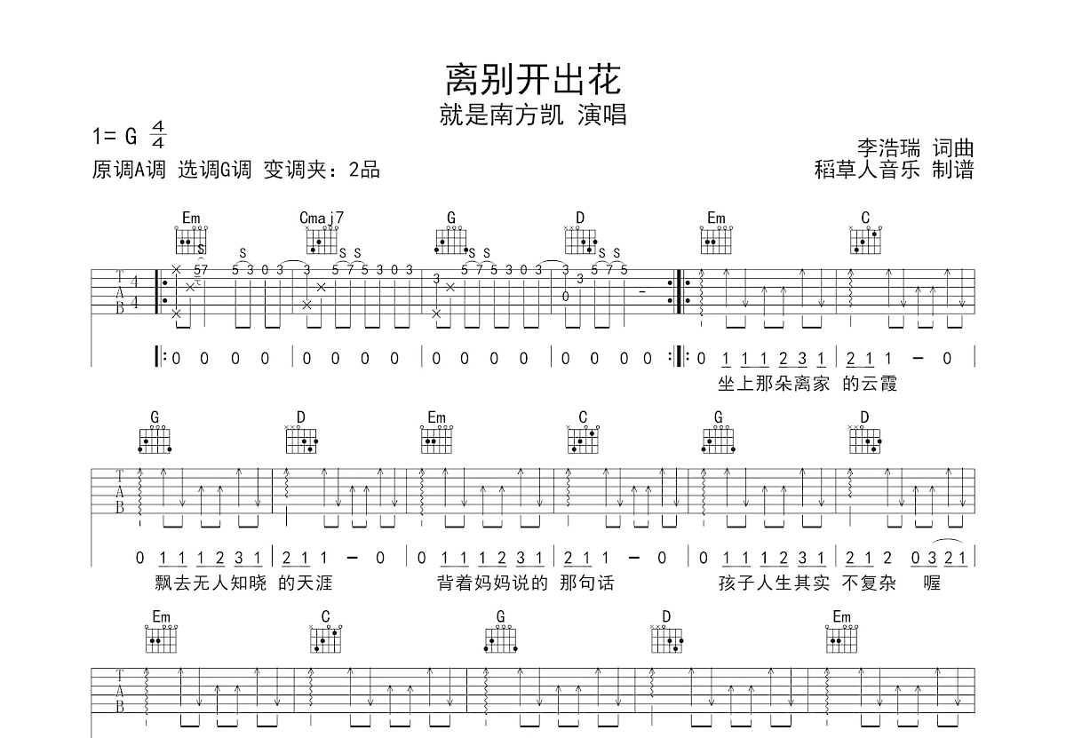 离别开出花吉他谱预览图