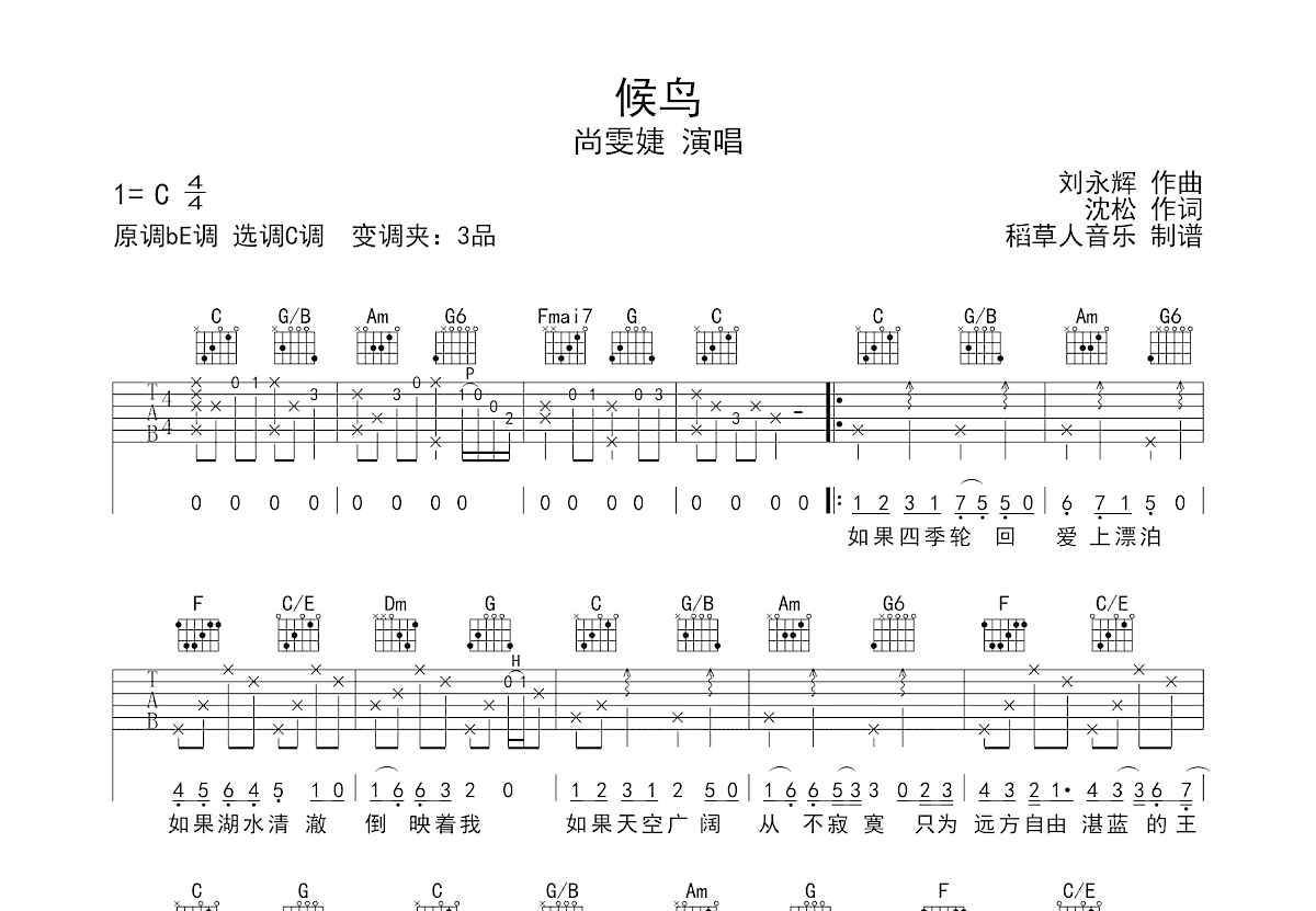 候鸟吉他谱预览图