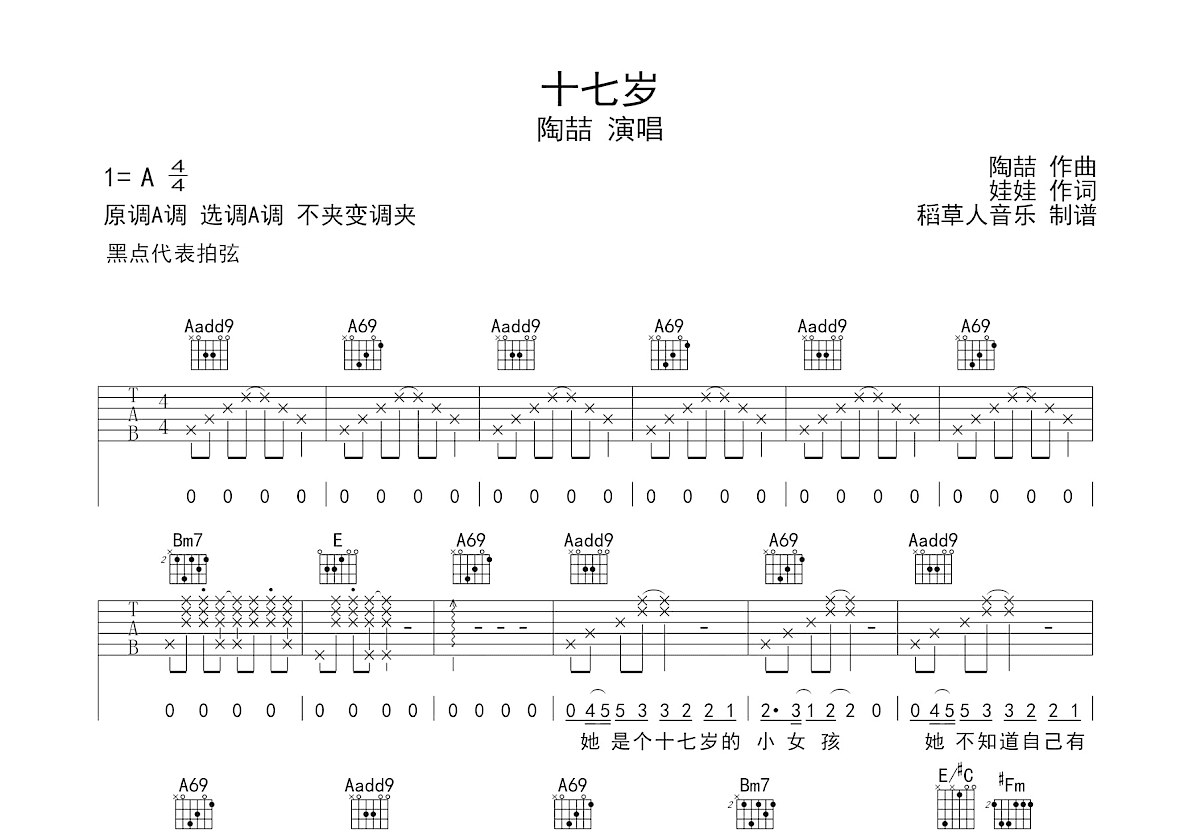 十七岁吉他谱预览图