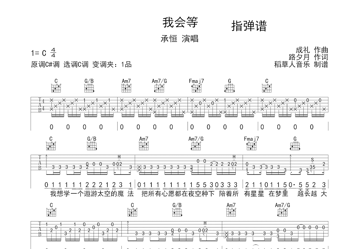 我会等吉他谱预览图