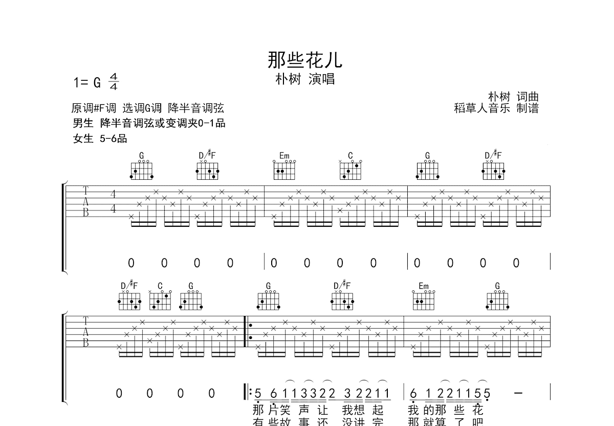 那些花儿吉他谱预览图