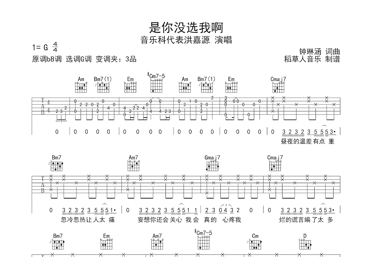 是你没选我啊吉他谱预览图