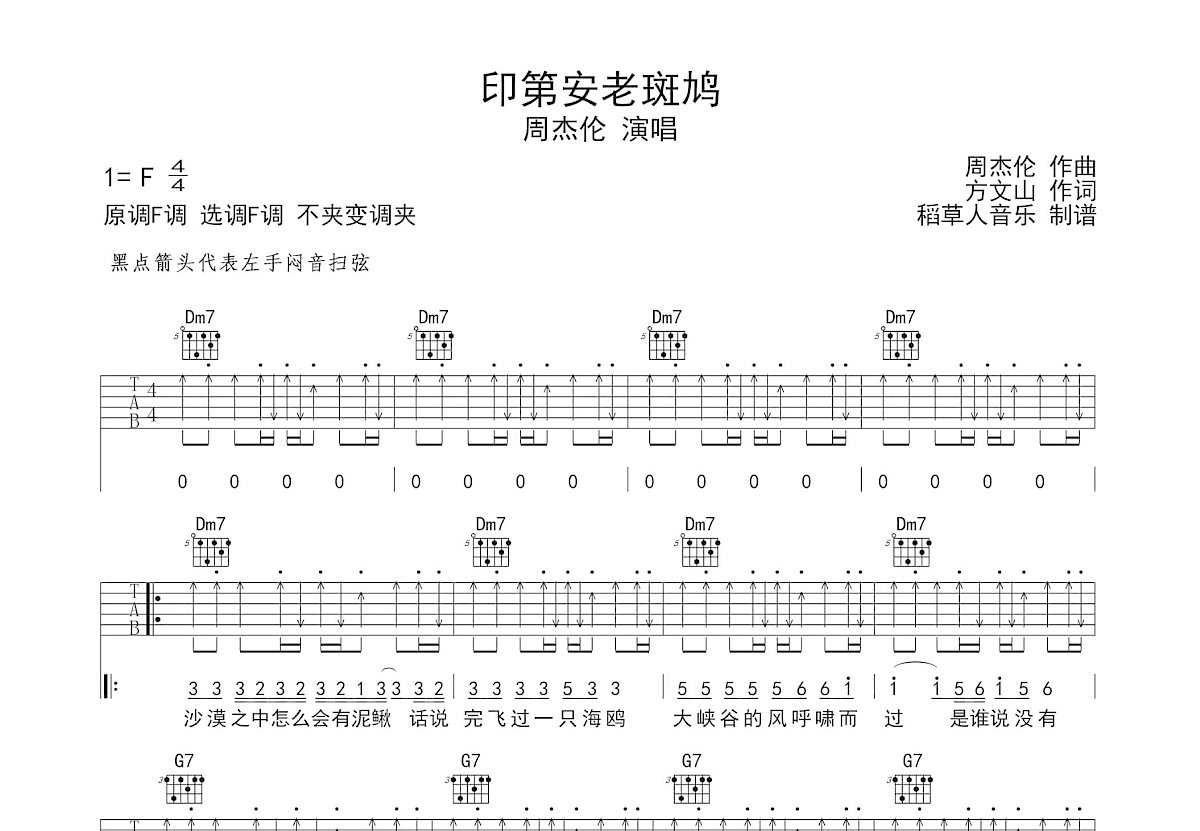 印第安老斑鸠吉他谱预览图