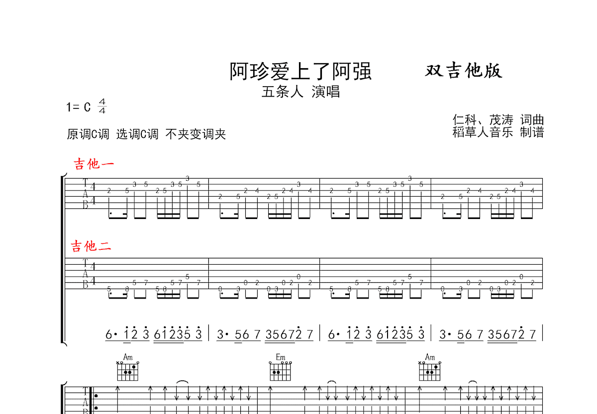 阿珍爱上了阿强吉他谱预览图