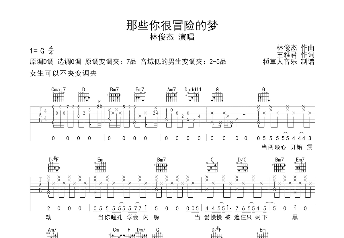 那些你很冒险的梦吉他谱预览图