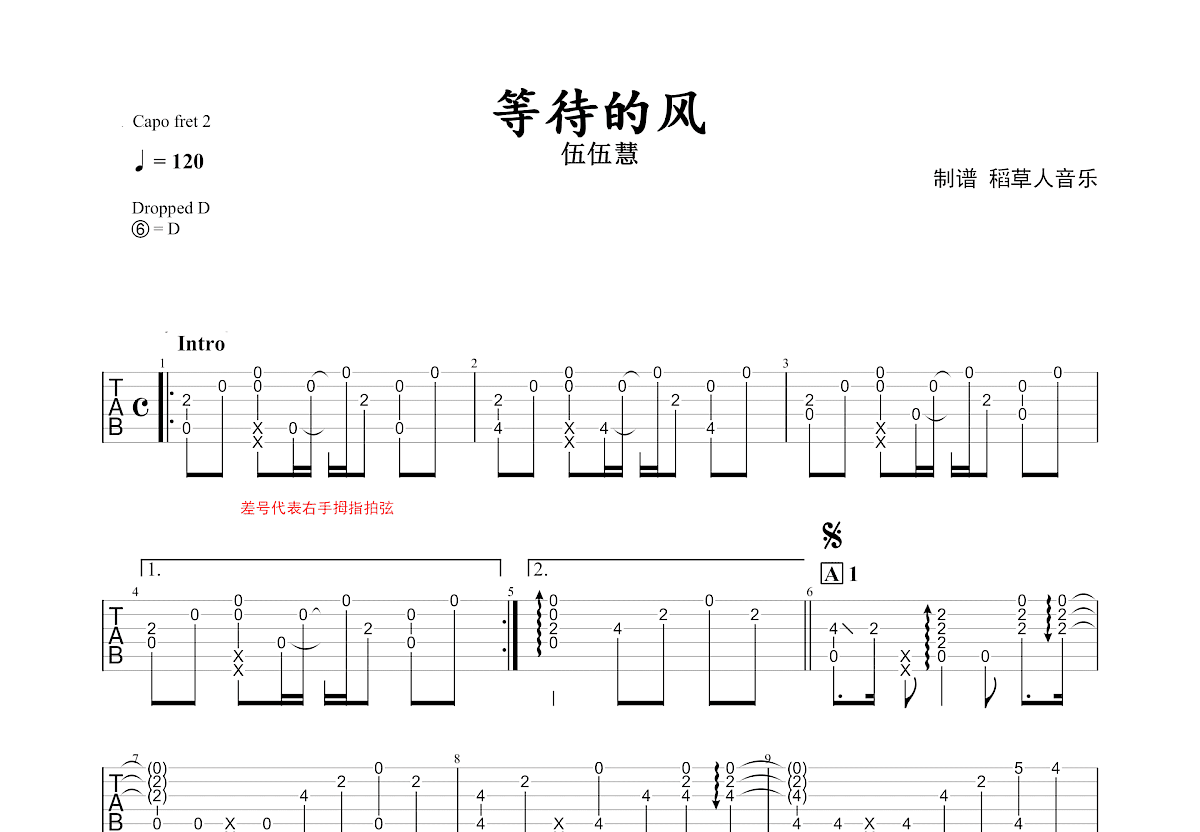 等待的风吉他谱预览图