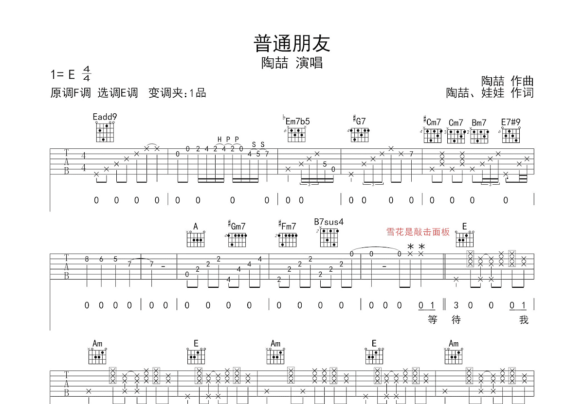 普通朋友吉他谱预览图