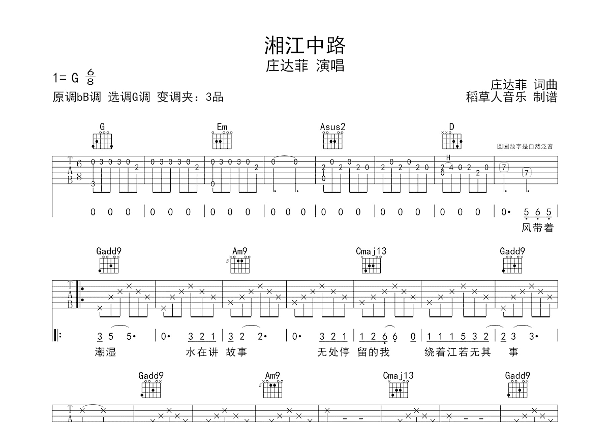 湘江中路吉他谱预览图