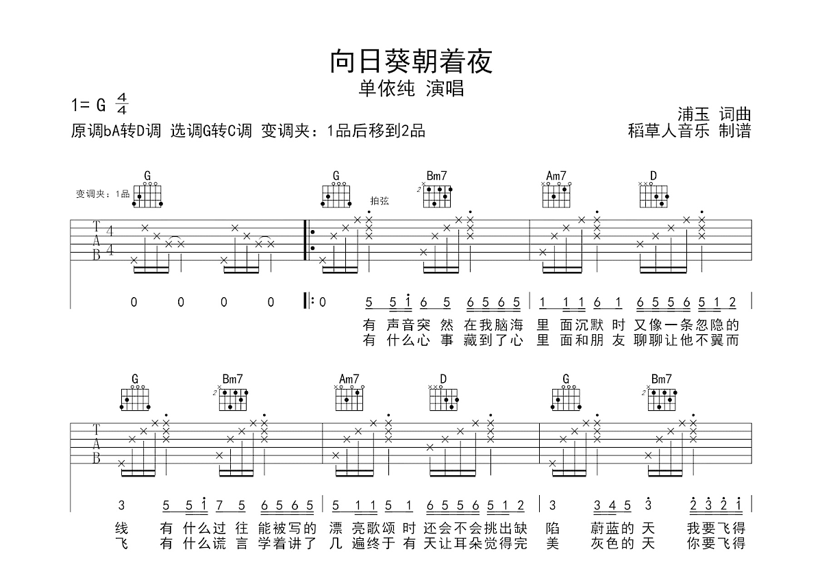 向日葵朝着夜吉他谱预览图