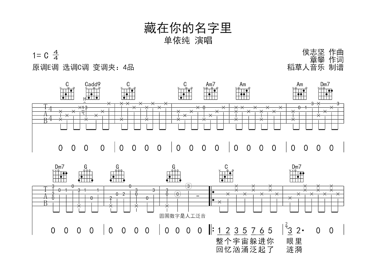 藏在你的名字里吉他谱预览图