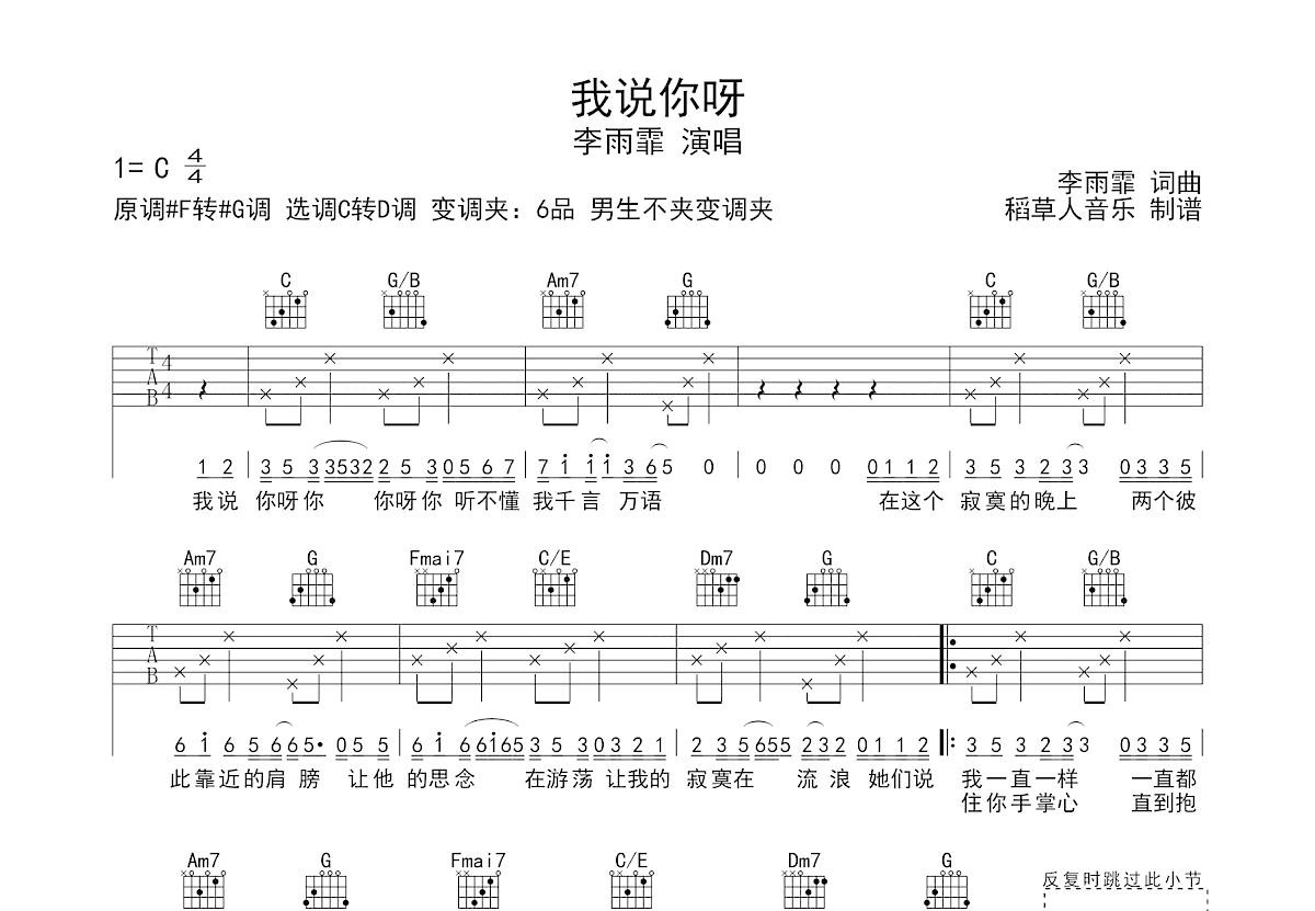 我说你呀吉他谱预览图