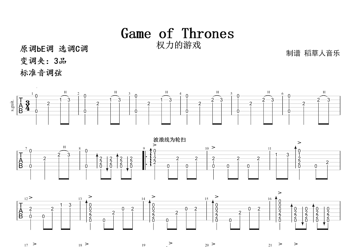 权力的游戏吉他谱预览图