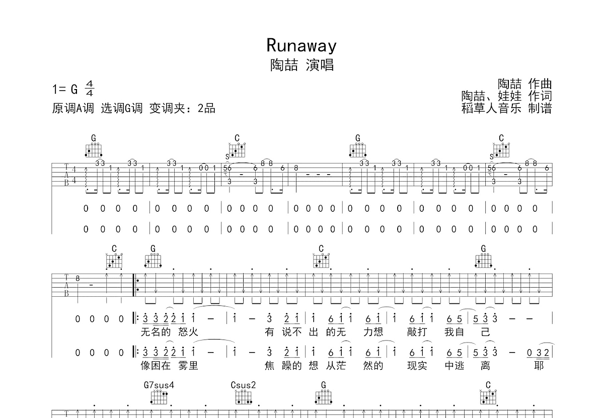 Runaway吉他谱预览图