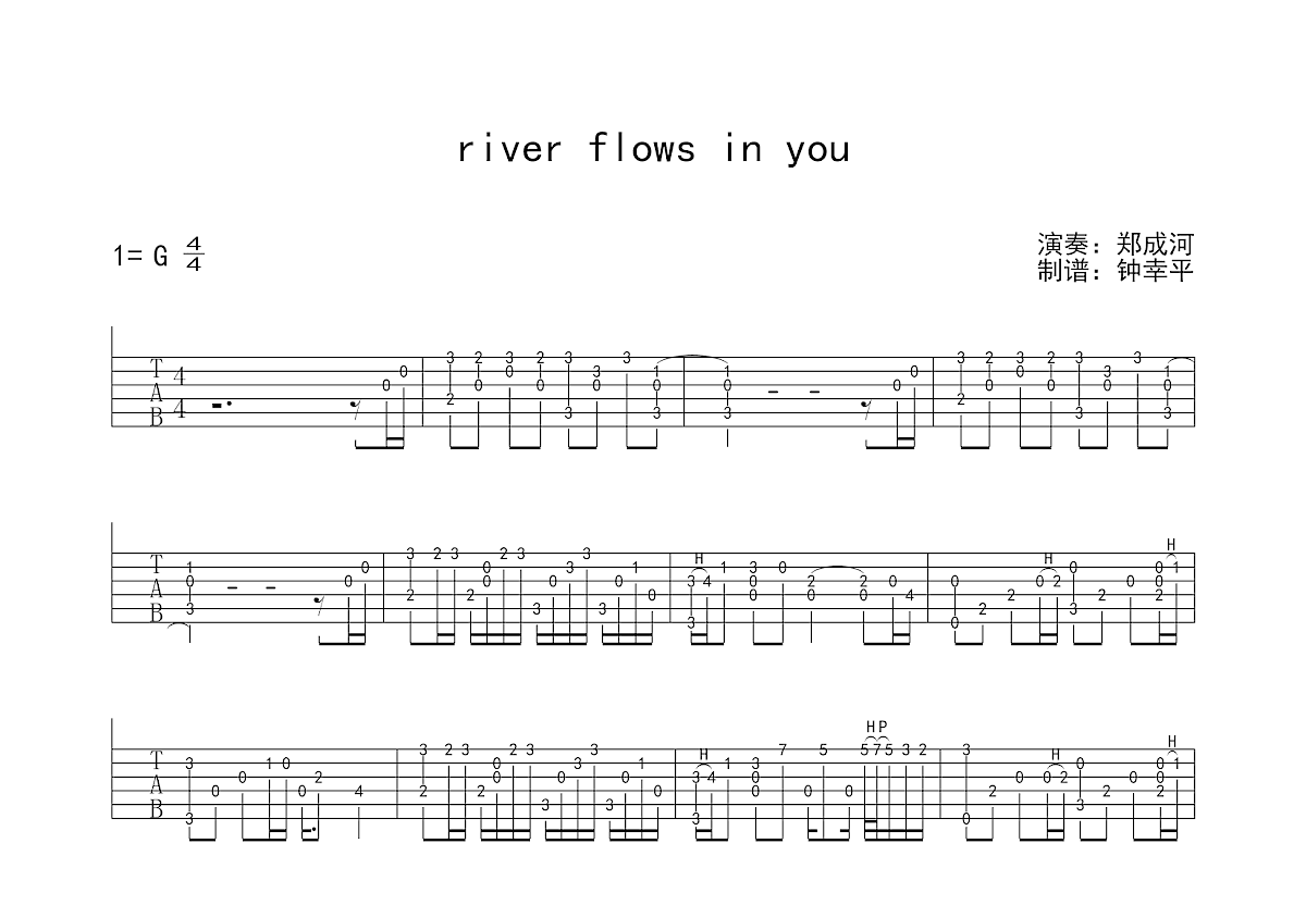 river flows in you吉他谱预览图