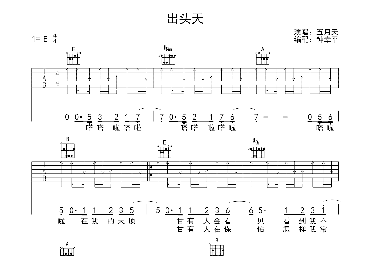 出头天吉他谱预览图