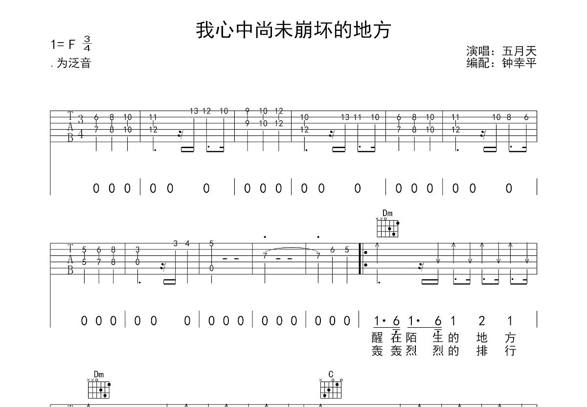 我心中尚未崩坏的地方吉他谱_五月天_F调弹唱