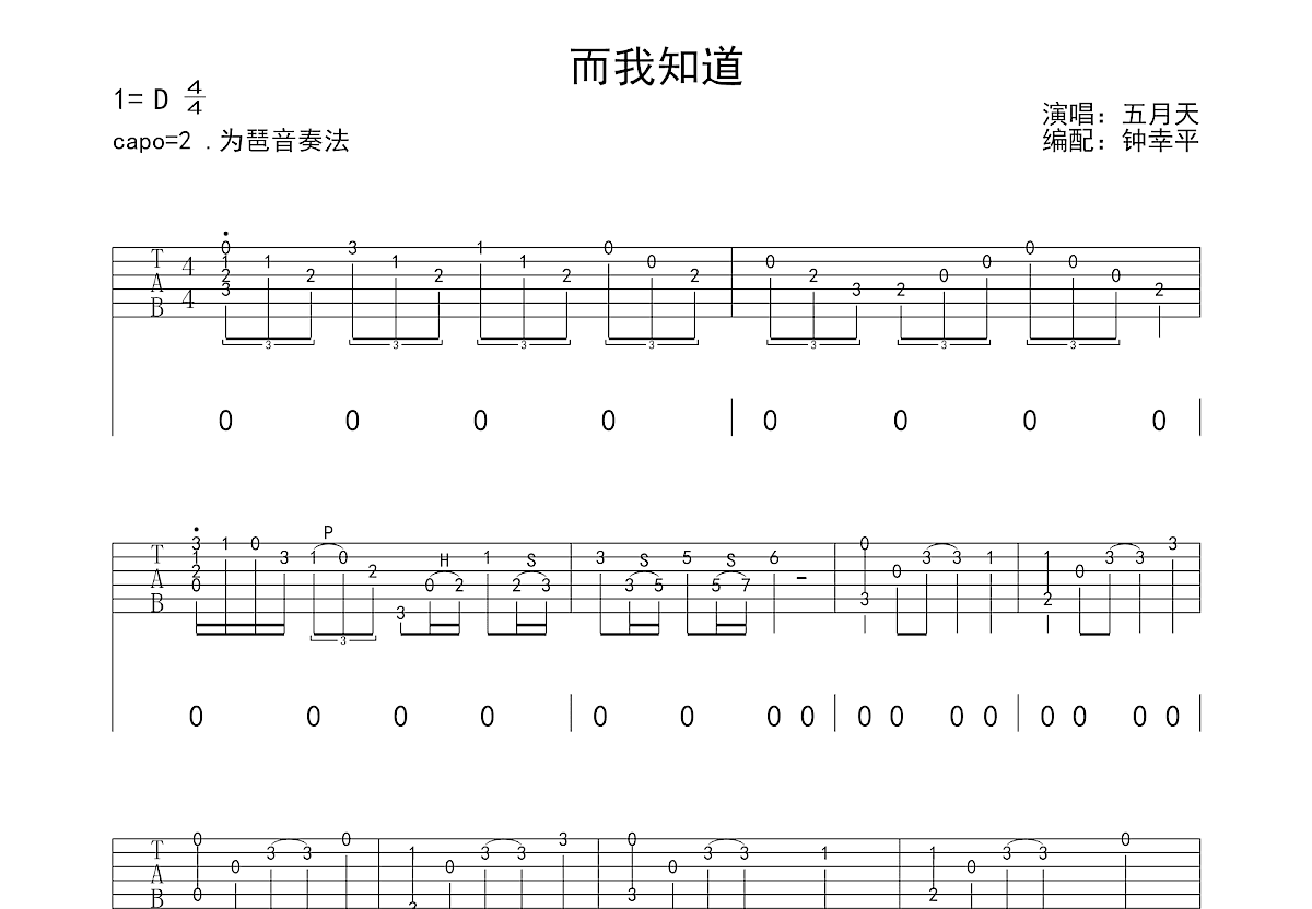 而我知道吉他谱预览图