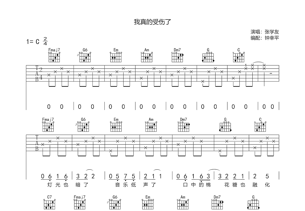 我真的受伤了吉他谱预览图