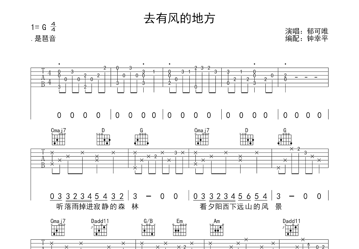 去有风的地方吉他谱预览图