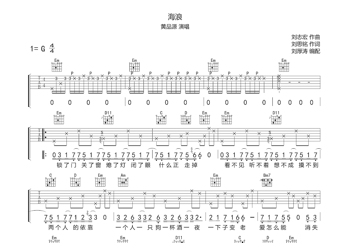 海浪吉他谱预览图