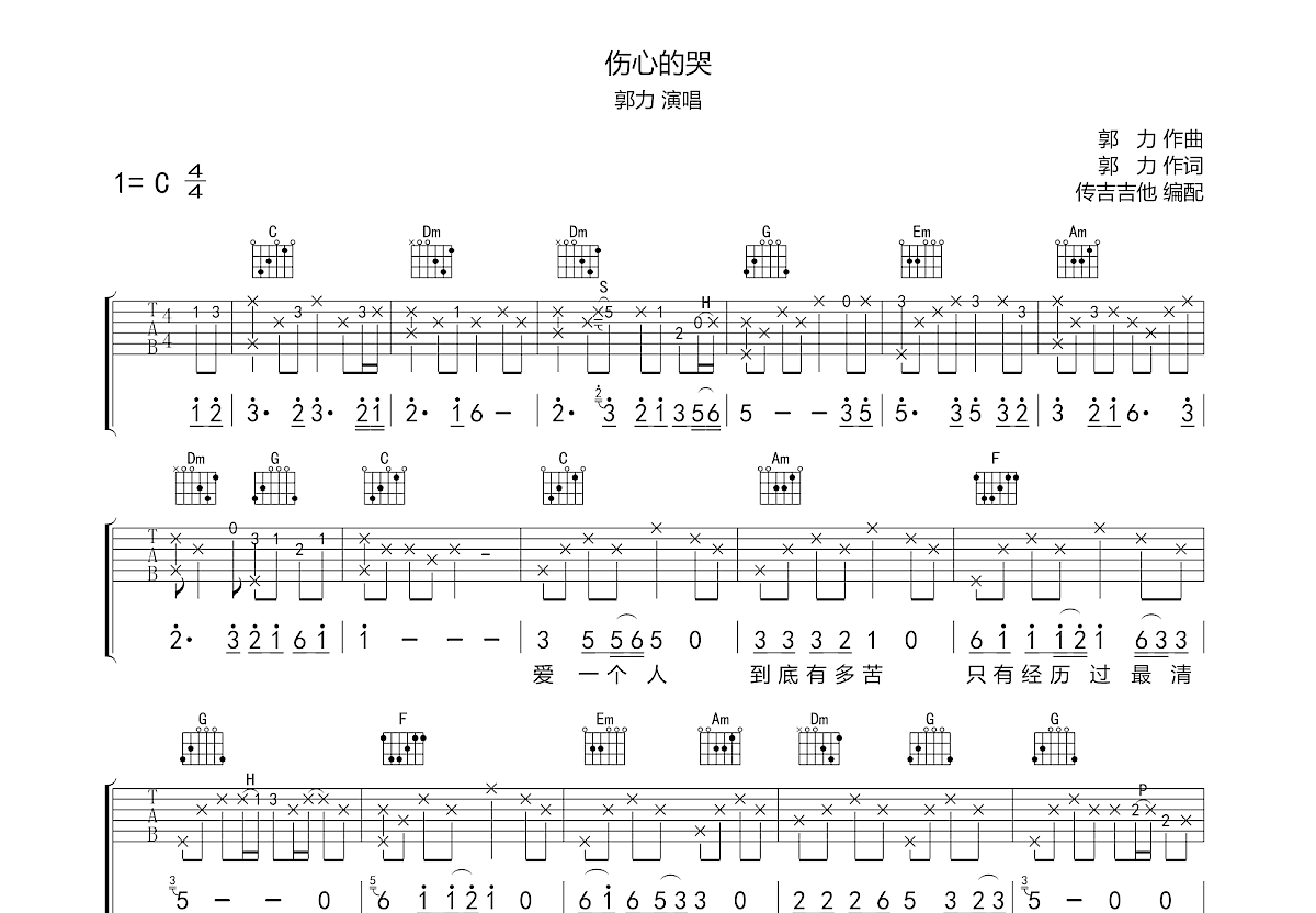 伤心的哭吉他谱预览图