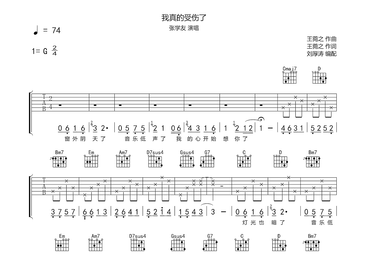 我真的受伤了吉他谱预览图