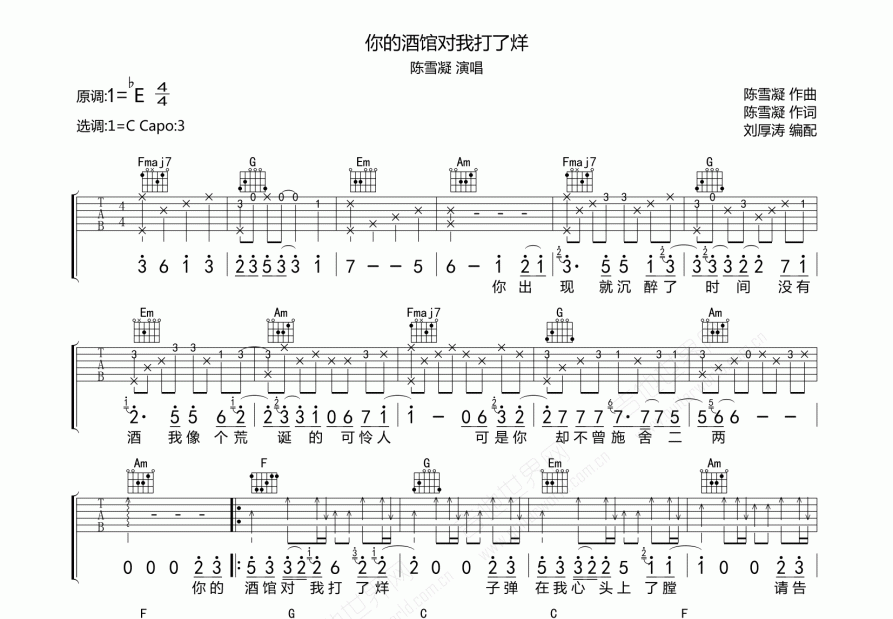 你的酒馆对我打了烊吉他谱预览图