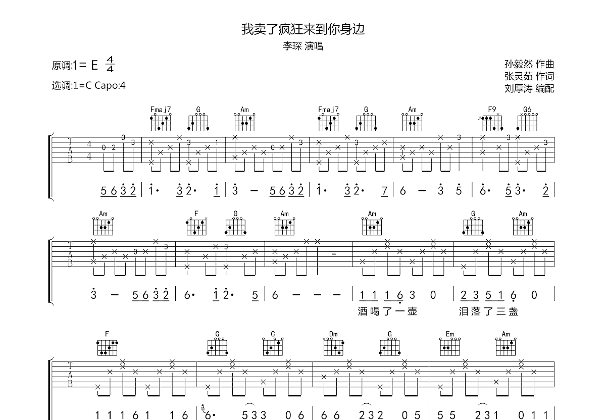 我卖了疯狂来到你身边吉他谱预览图