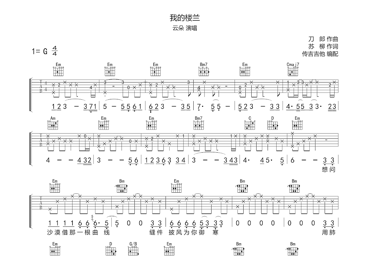 我的楼兰吉他谱预览图