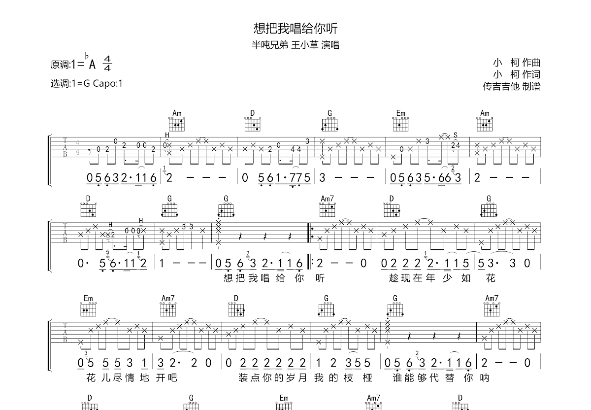 想把我唱给你听吉他谱预览图