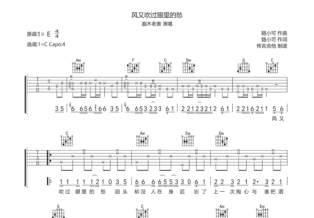 风又吹过眼里的愁吉他谱预览图
