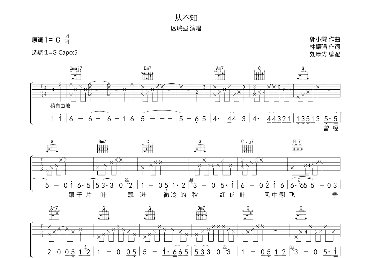 从不知吉他谱预览图