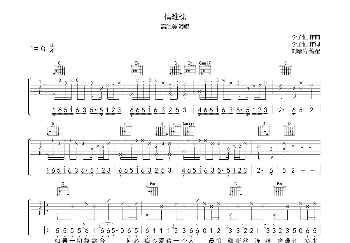 情难枕吉他谱预览图