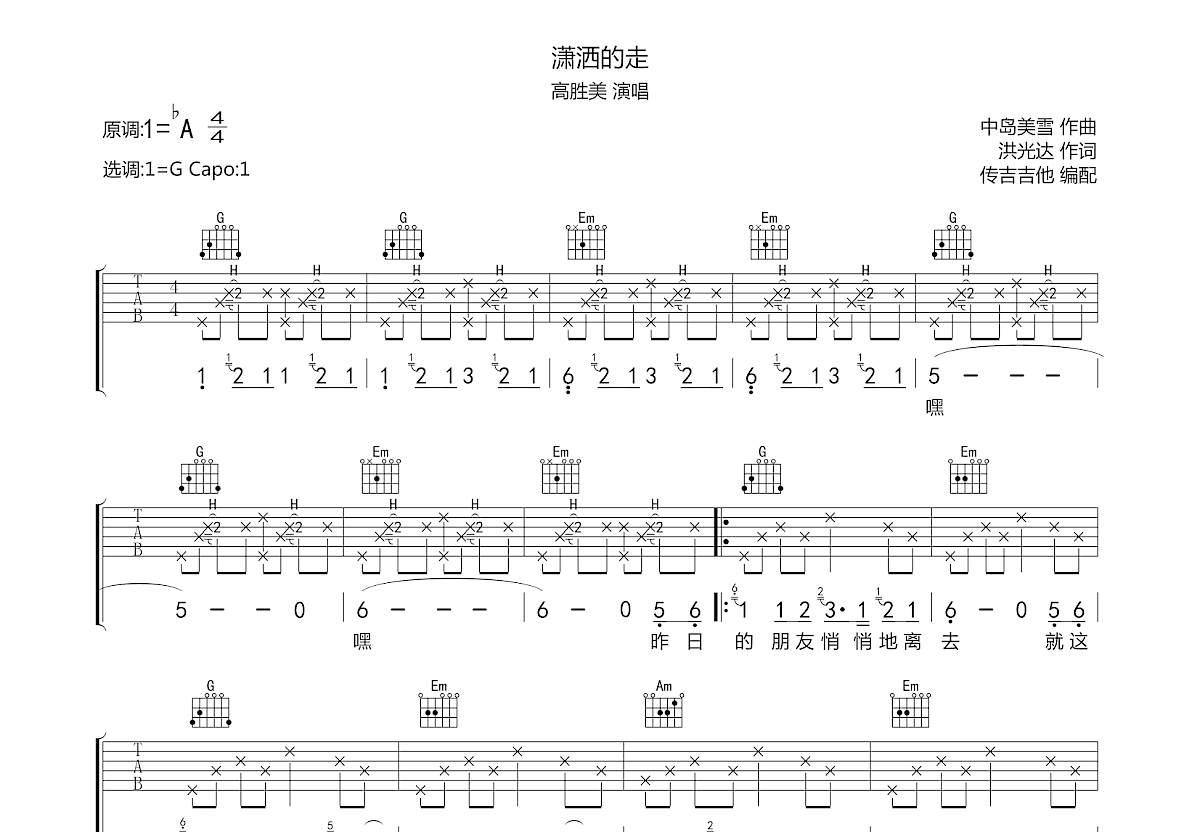 潇洒的走吉他谱预览图