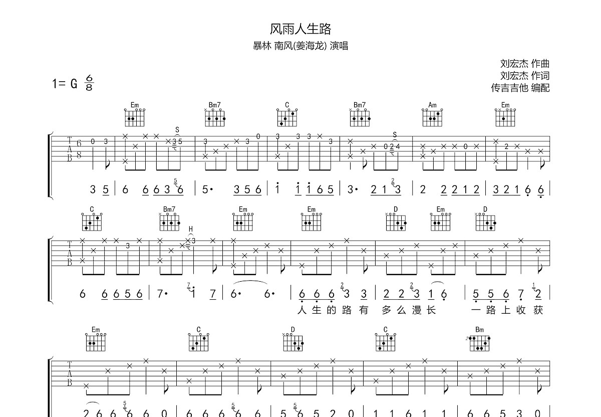 风雨人生路吉他谱预览图