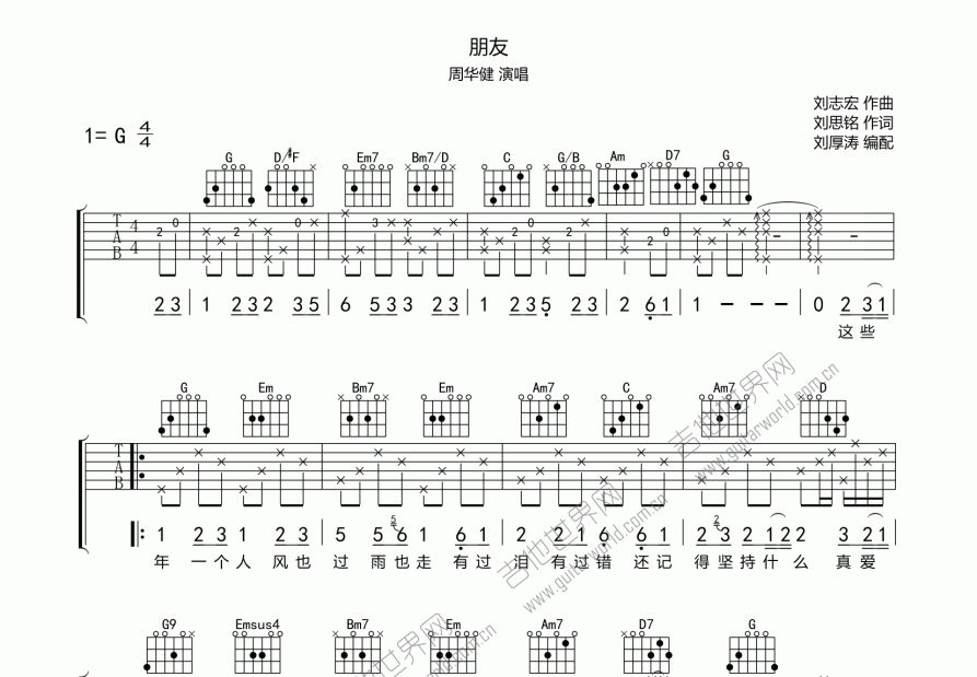 朋友吉他谱预览图