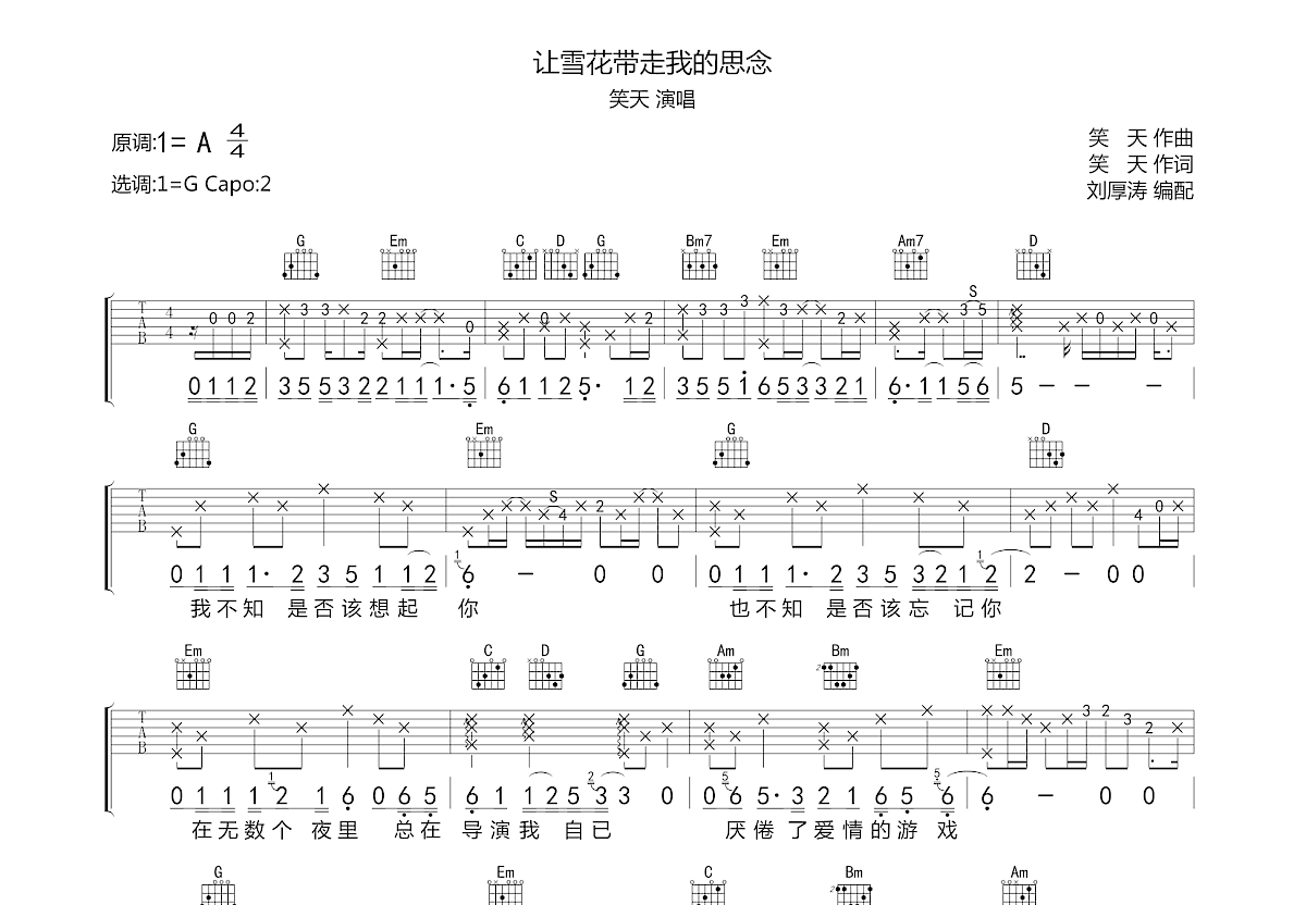 让雪花带走我的思念吉他谱预览图
