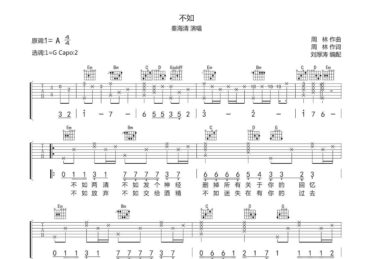 不如吉他谱预览图