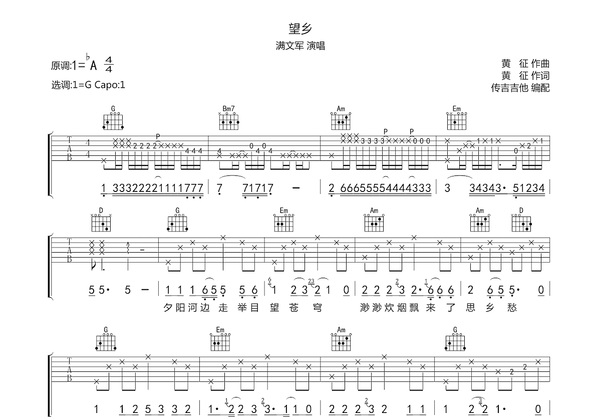 望乡吉他谱预览图