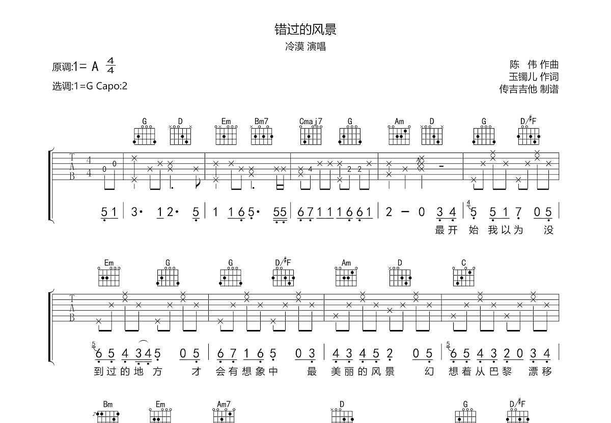 错过的风景吉他谱预览图