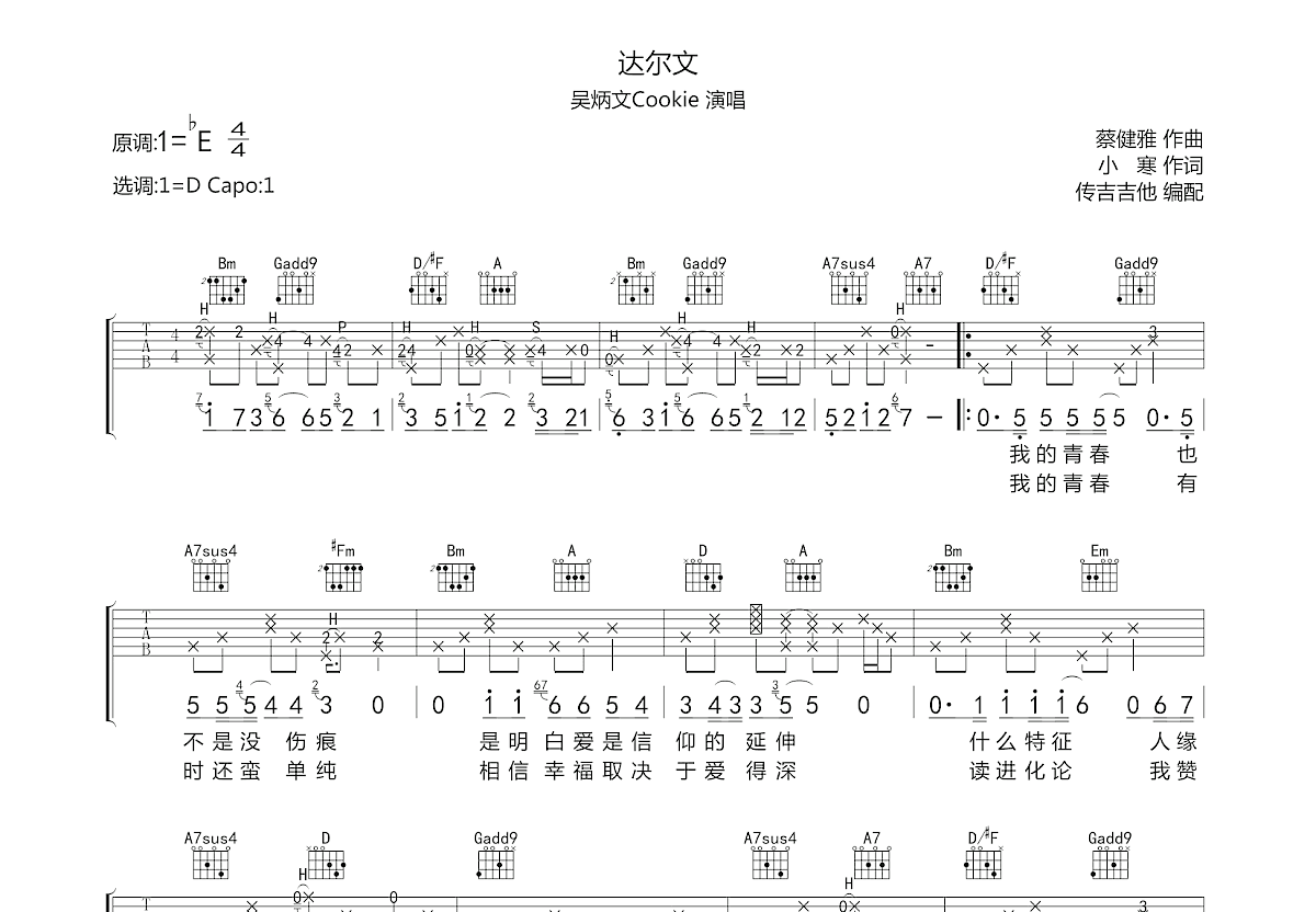 达尔文吉他谱预览图