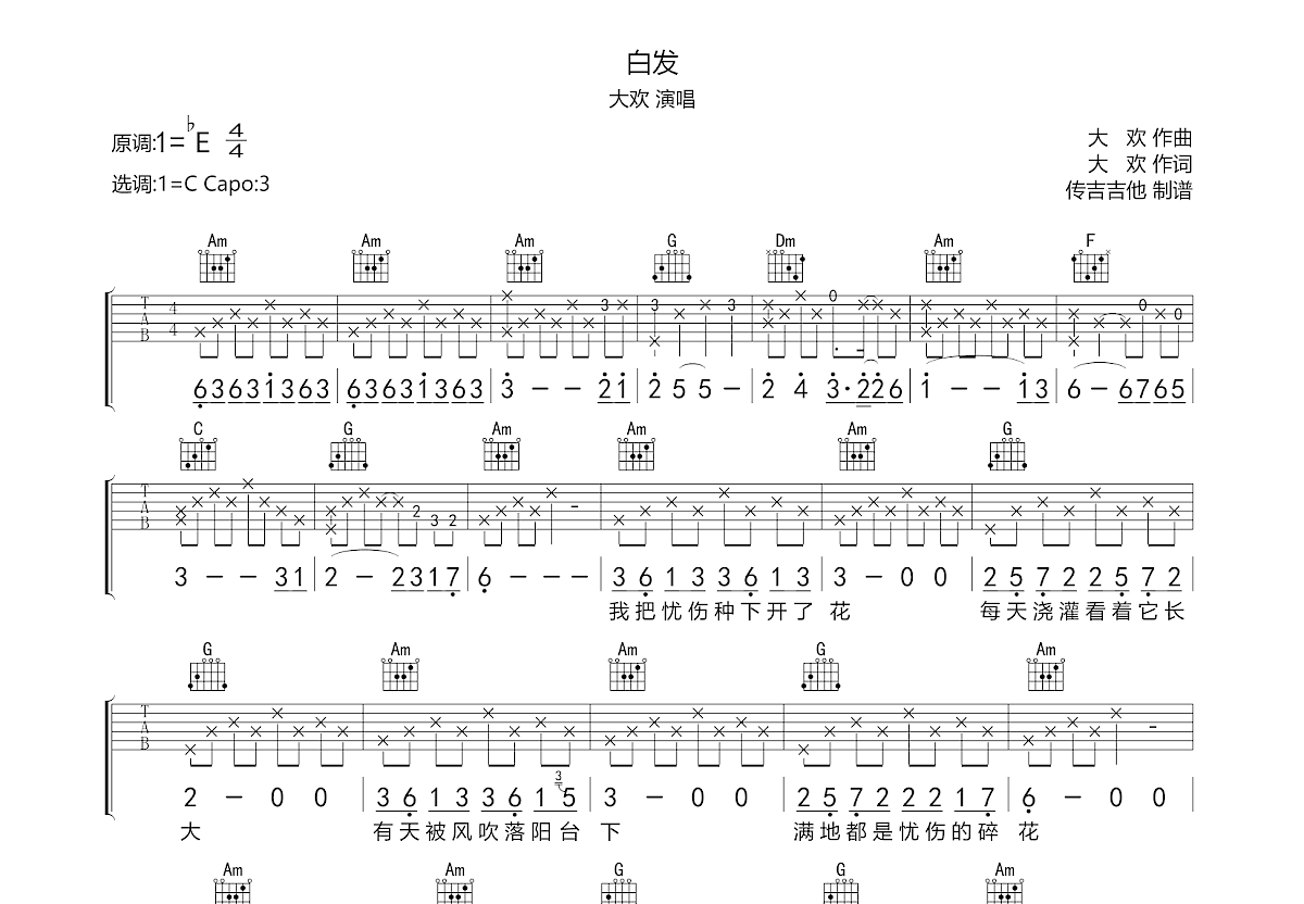 白发吉他谱预览图