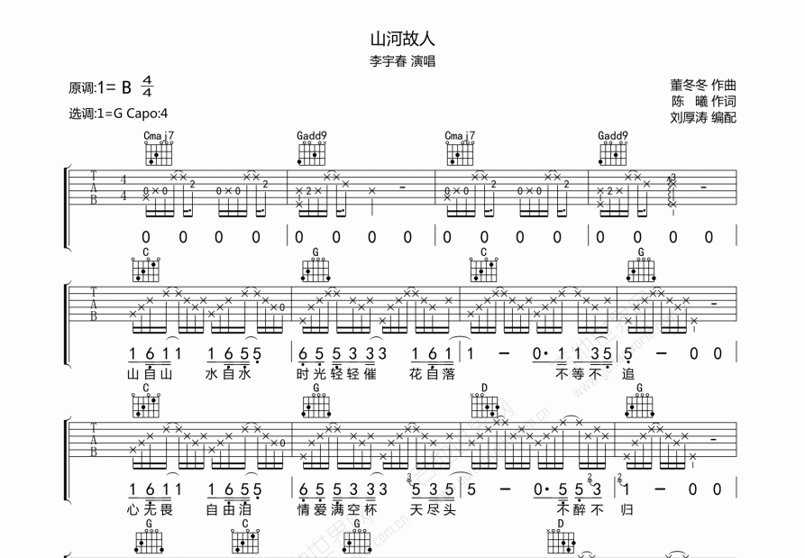 山河故人吉他谱预览图