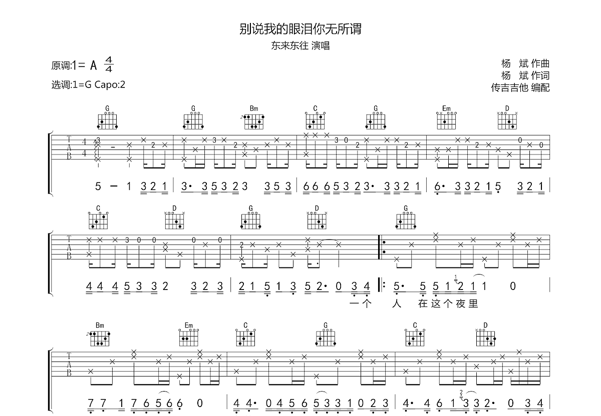 别说我的眼泪你无所谓吉他谱预览图