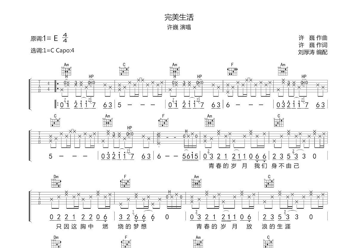 完美生活吉他谱预览图