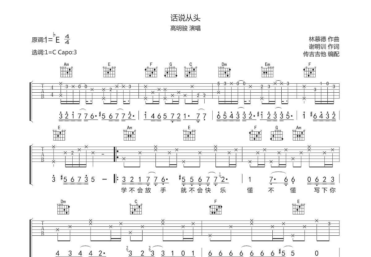话说从头吉他谱预览图