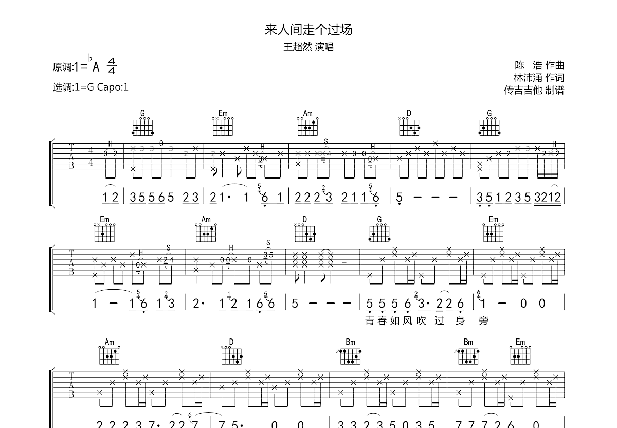 来人间走个过场吉他谱预览图