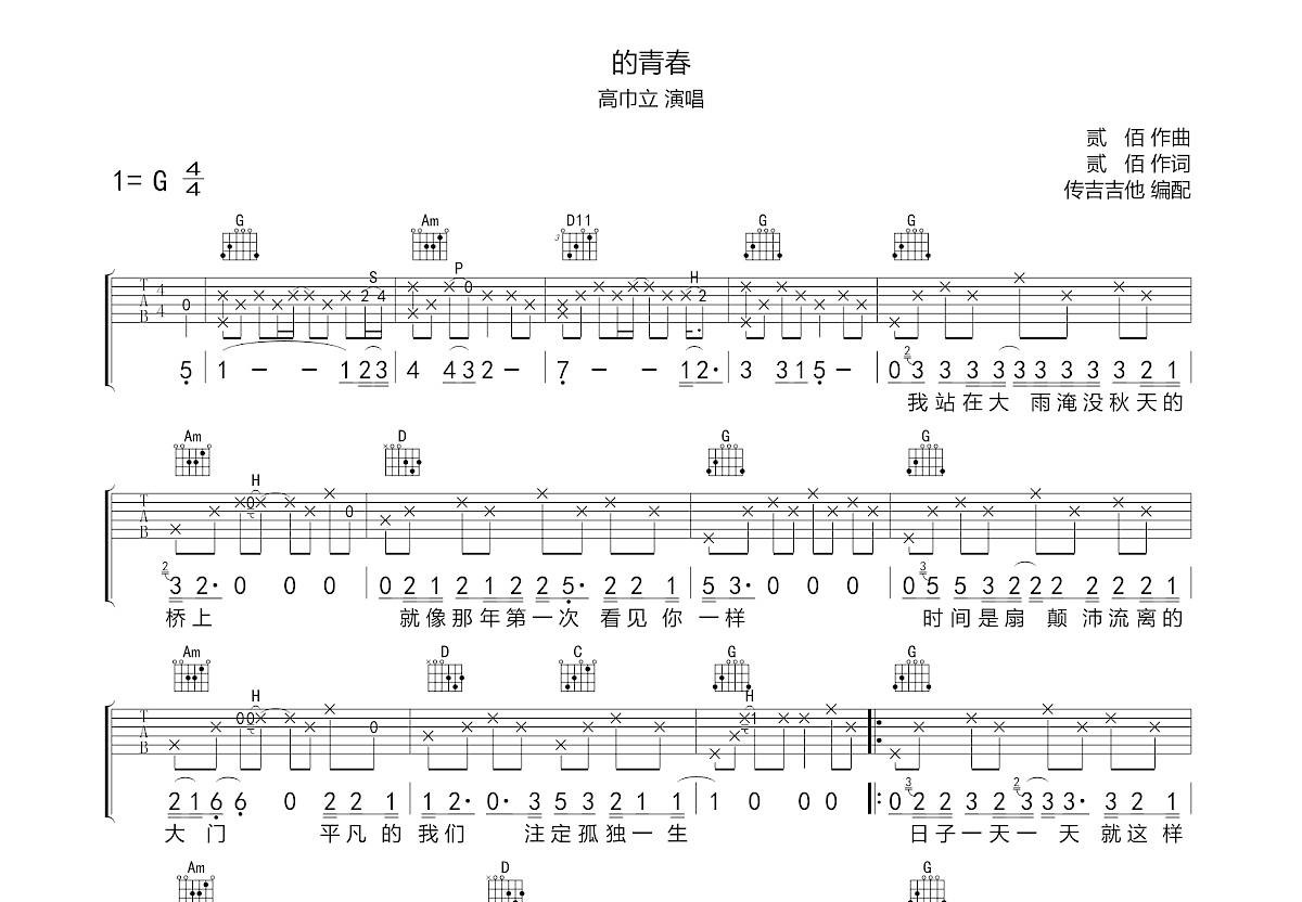 的青春吉他谱预览图
