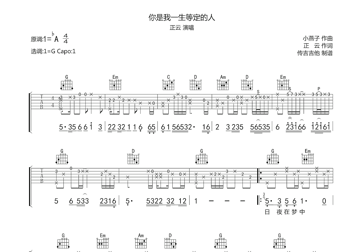 你是我一生等定的人吉他谱预览图